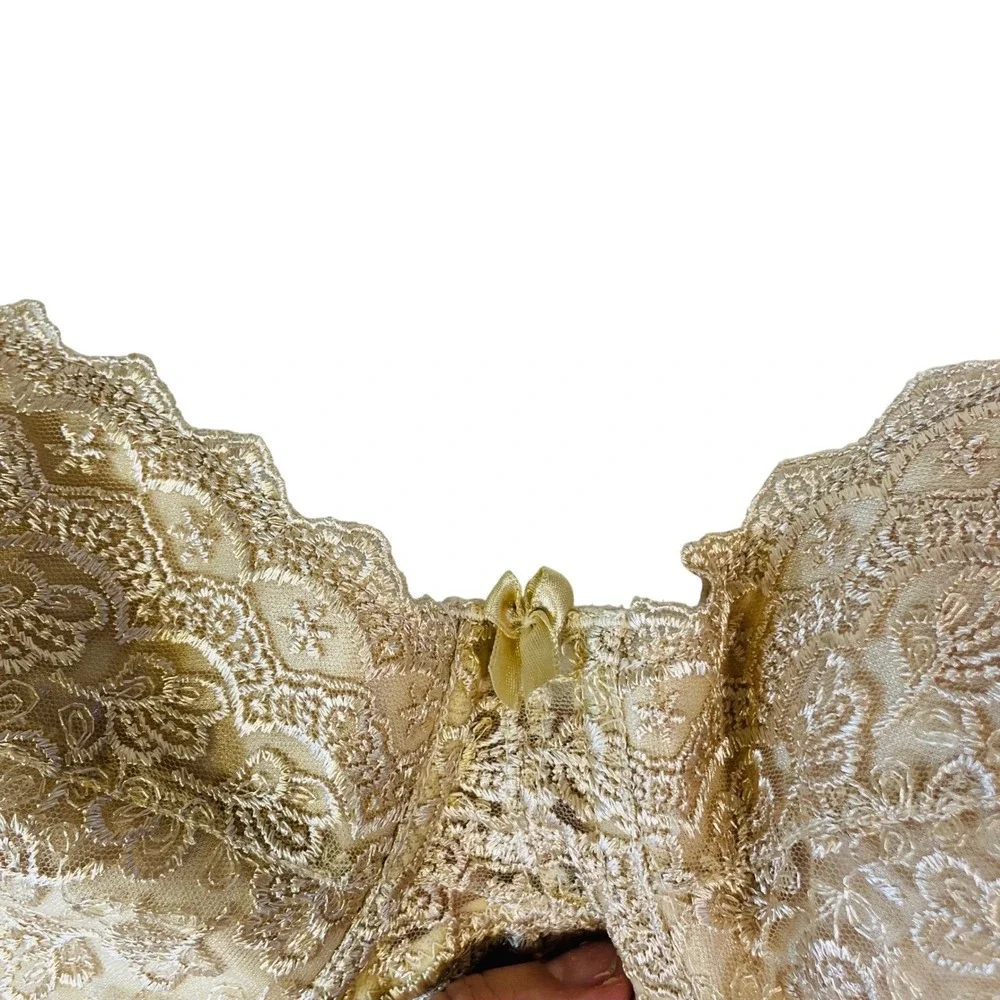 Rene‎ Rolfe Strapless Bra 44D Balconette Floral Lace Gold Detachable Straps